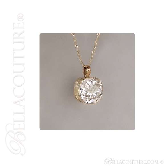 SOLD! - (ANTIQUE) Rare Exquisite One of a Kind Cushion Cut (7 CT) Diamond Paste Georgian Victorian 18K (18CT) Yellow Gold Solitaire Pendant Charm Necklace