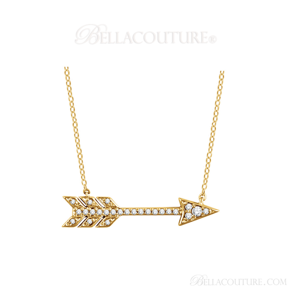 (NEW) Bella Couture CARA Gorgeous Brilliant Round 1/10CT Diamond 14k Yellow Gold Fancy Arrow Pendant Necklace (Adjustable 18", 17", 16" Inches in Length)