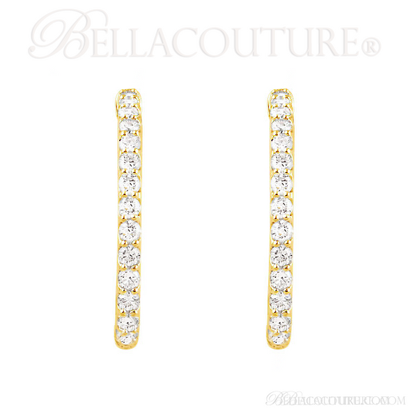 (NEW) BELLA COUTURE FLORA Collection Gorgeous Fine Brilliant 3/4CT Pave' Diamond Inside/Out 14K Yellow Gold Hoop Lever Back Earrings