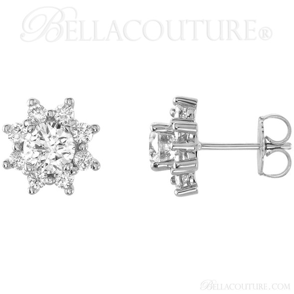 (NEW) BELLA COUTURE EXQUISITE FINE VICTORIA 2CT DIAMOND CLUSTER 14K WHITE GOLD EARRINGS