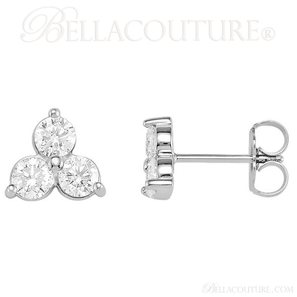 (NEW) BELLA COUTURE DEMI Gorgeous Fine Three-Stone Diamond 14K White Gold Earrings (1 1/5 ct. tw.)