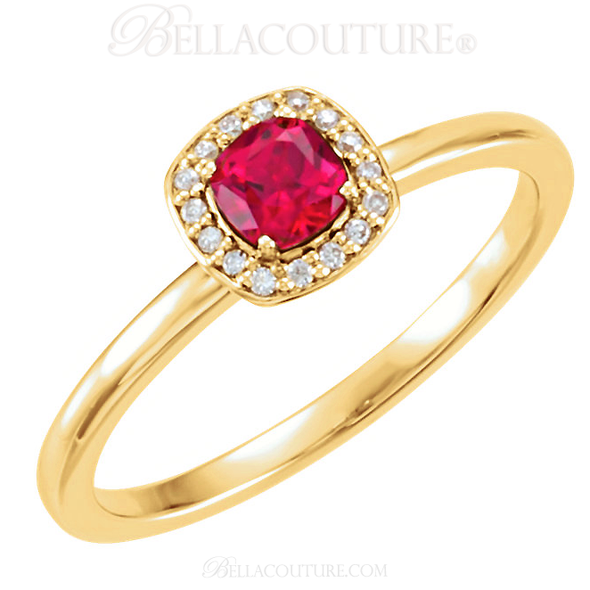 (NEW) BELLA COUTURE Le ROSA Fine Gorgeous Ruby Pave' Diamond 14k Yellow Gold Ring