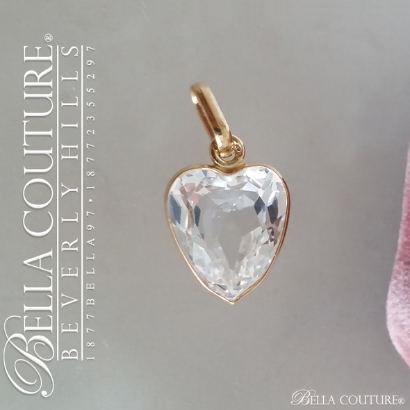 SALE PENDING! - (ANTIQUE) Rare Fine Victorian French Flawless Rock Crystal Gemstone Faceted Heart 18K 18CT Solid Yellow Gold Pendant Charm c. 1838
