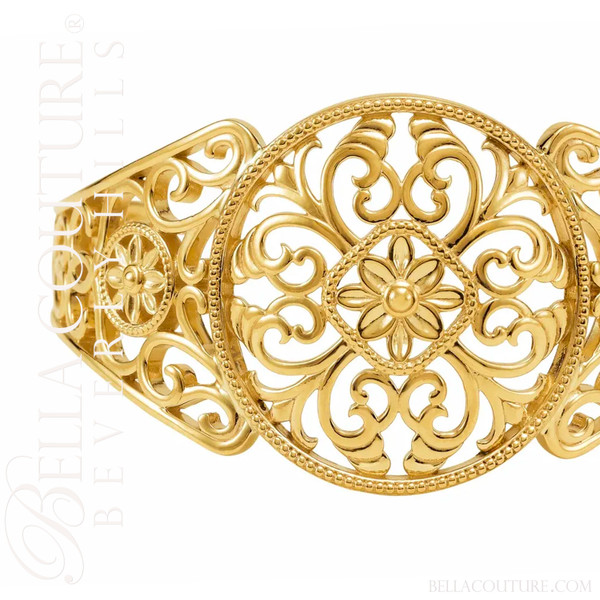 (NEW) BELLA COUTURE ITALIANA COUTURE® 14K Yellow Gold Scroll Cuff Bracelet (Adjustable) (NEW) BELLA COUTURE ITALIANA COUTURE® 14K Yellow Gold Scroll Cuff Bracelet (Adjustable)