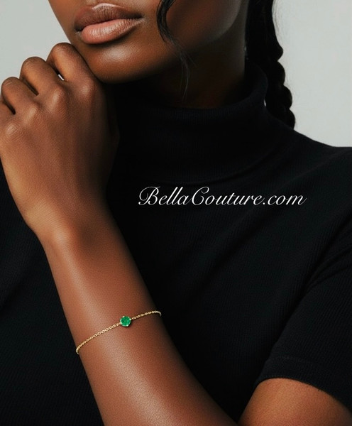 (NEW) BELLA COUTURE® VERDANT 6MM Emerald 14K Rose Gold Link Chain Bracelet (6.5, 7, 7.5" inch)