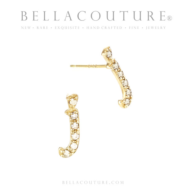 (NEW) BELLA COUTURE ® PALTROW Petite & Dainty Initial Letter (j) Diamond 14K Yellow Gold Lowercase Italic Cursive Large Alphabet Stud Earring (1PC) (6MM)