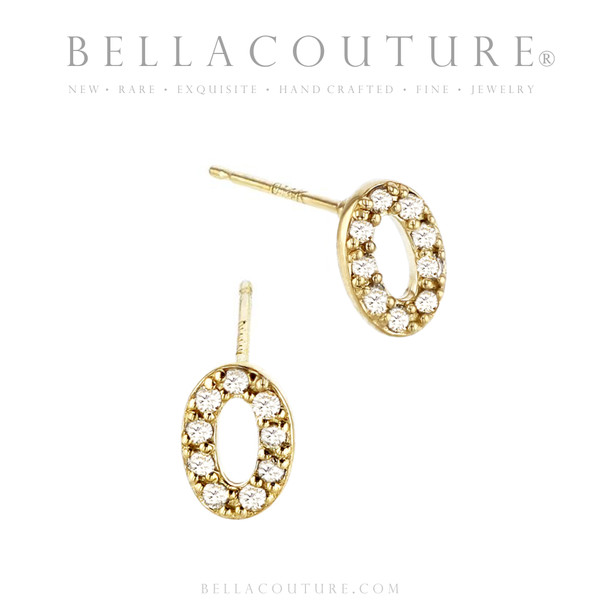 (NEW) BELLA COUTURE ® PALTROW Petite & Dainty Initial Letter (o) Diamond 14K Yellow Gold Lowercase Italic Cursive Large Alphabet Stud Earring (1PC) (7.2MM)
