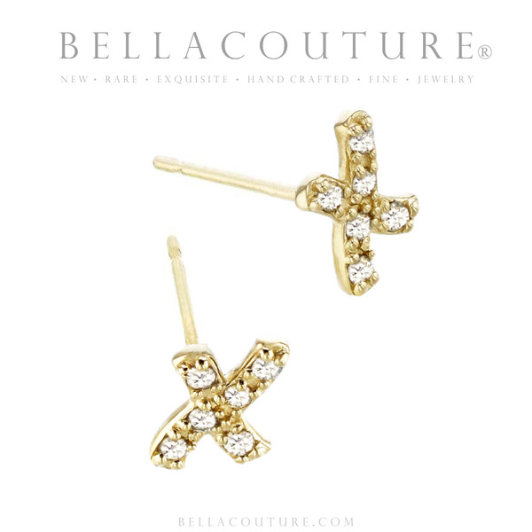 (NEW) BELLA COUTURE ® PALTROW Petite & Dainty Initial Letter (x) Diamond 14K Yellow Gold Lowercase Italic Cursive Large Alphabet Stud Earring (1PC) (6MM)