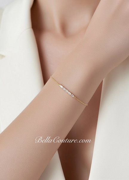 (NEW) BELLA COUTURE® ARIANNA BAGUETTE DIAMOND BAR 1/3 CT 14K YELLOW GOLD BRACELET (7.5" / 7" / 6.5" Adjustable)