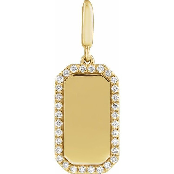 (NEW) BELLA COUTURE® CHARLIZE 14K Yellow Gold Engravable 1/6 CTW Natural Diamond Rectangle Tag Charm Pendant (Personalize & Engravable)