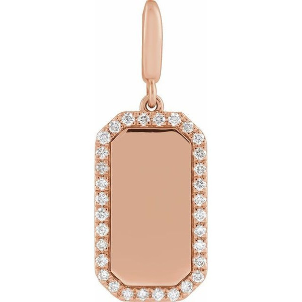 (NEW) BELLA COUTURE® CHARLIZE 14K Rose Gold Engravable 1/6 CTW Natural Diamond Rectangle Tag Charm Pendant (Personalize & Engravable)