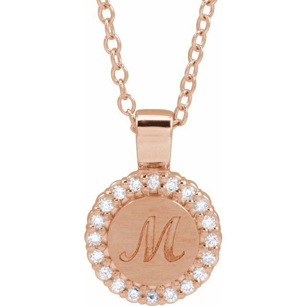 (NEW) BELLA COUTURE® CHARLIZE 14K Rose Gold 1/6 CTW Natural Diamond Round Tag Charm Pendant (18"-16" Adjustable) (Personalize & Engravable)
