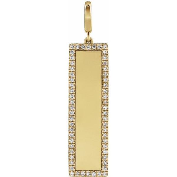 (NEW) BELLA COUTURE® BRIELL 14K Yellow Gold Engravable 1/3 CTW Natural Diamond Rectangle Tag Charm Pendant (14 Letter Limit) (Personalize & Engravable)