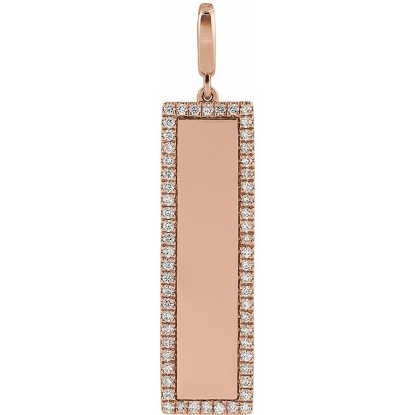 (NEW) BELLA COUTURE® BRIELL 14K Rose Gold Engravable 1/3 CTW Natural Diamond Rectangle Tag Charm Pendant (14 Letter Limit) (Personalize & Engravable)