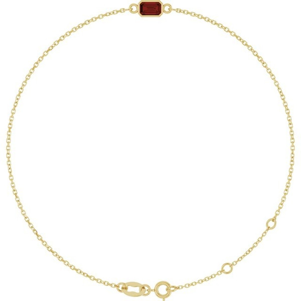 (NEW) BELLA COUTURE® EDEN EMERALD CUT NATURAL GARNET 5MM 14K YELLOW GOLD BRACELET (7.5" - 7" - 6.5" Adjustable)