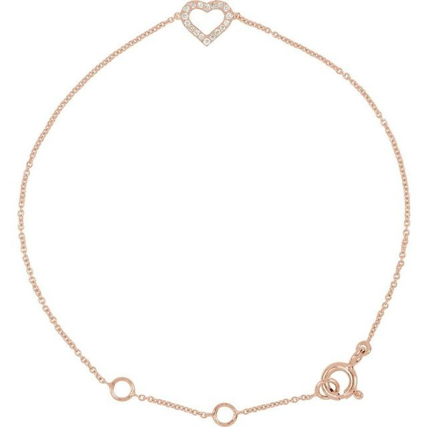 (NEW) BELLA COUTURE® DEMURE DIAMOND HEART 14K ROSE GOLD BRACELET (7"/ 6.5" / 6" Adjustable)