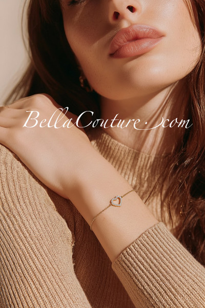 (NEW) BELLA COUTURE® DEMURE DIAMOND HEART 14K ROSE GOLD BRACELET (7"/ 6.5" / 6" Adjustable)