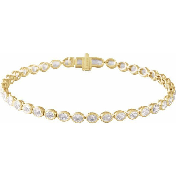 (NEW) BELLA COUTURE® ASHLEY 5CT DIAMOND OVAL 14K YELLOW GOLD LINE TENNIS BRACELET (7")