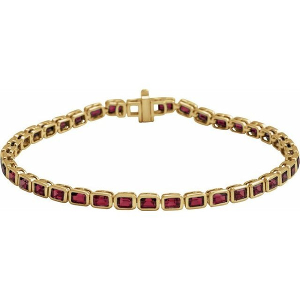 (NEW) BELLA COUTURE® ASHLEY 5CT GARNET BAGUETTE 14K YELLOW GOLD LINE TENNIS BRACELET (7")