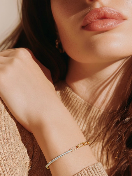 (NEW) BELLA COUTURE® LeDIOR NOIR 1.5CT ROUND DIAMOND 14K YELLOW GOLD LINE TENNIS LINK CHAIN BRACELET (7.5", 7", 6.5")