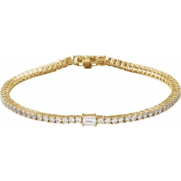 (NEW) BELLA COUTURE® LeDIOR NOIR 3.25CT BAGUETTE DIAMOND 14K YELLOW GOLD LINE TENNIS LINK CHAIN BRACELET (7")