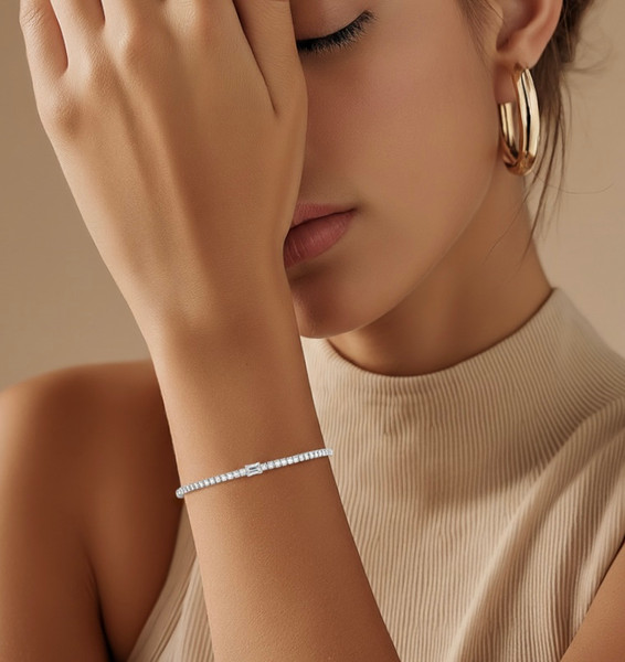 (NEW) BELLA COUTURE® LeDIOR NOIR 3.25CT BAGUETTE DIAMOND 14K WHITE GOLD LINE TENNIS LINK CHAIN BRACELET (7")