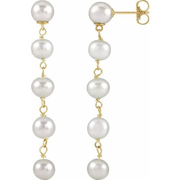 (NEW) BELLA COUTURE® VIVI ANNA WHITE CULTURED FRESHWATER PEARL 14K YELLOW GOLD DANGLE DROP POST CHANDELIER EARRINGS (5-6MM)