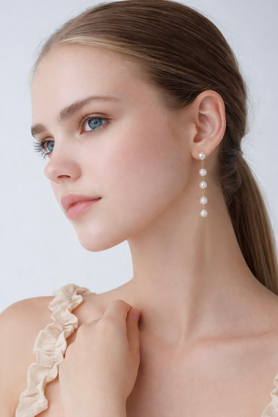 (NEW) BELLA COUTURE® VIVI ANNA WHITE CULTURED FRESHWATER PEARL 14K YELLOW GOLD DANGLE DROP POST CHANDELIER EARRINGS (5-6MM)