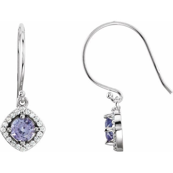 (NEW) BELLA COUTURE® FRENCHIE Round Natural Tanzanite Diamond 14K White Gold Dangle Drop Earrings
