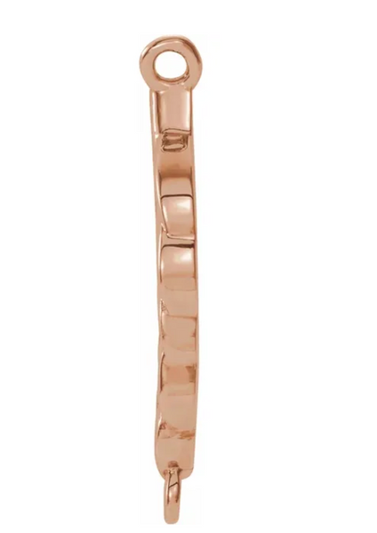 Gold Leaf Bar 1 x 2 Loop Connector Link - 14K Rose Gold - Small 6.5MM Width (1 Piece) (Earrings, Bracelet, Necklace)