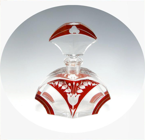 SOLD! - (VINTAGE) Karl Palda Gorgeous Rare Art Deco Red Enamel Crystal Glass Perfume Scent Bottle