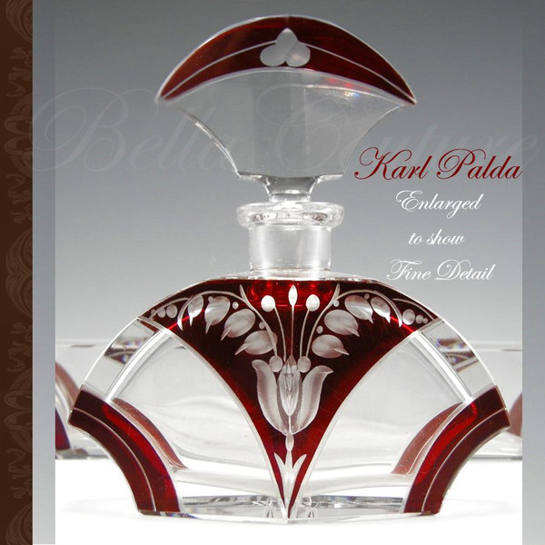 SOLD! - (VINTAGE) Karl Palda Gorgeous Rare Art Deco Red Enamel Crystal Glass Perfume Scent Bottle