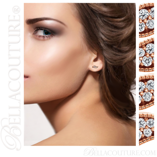 (NEW) BELLA COUTURE La VITA Demure Milgrain Leaf Diamond 14K Rose Gold Stud Earrings