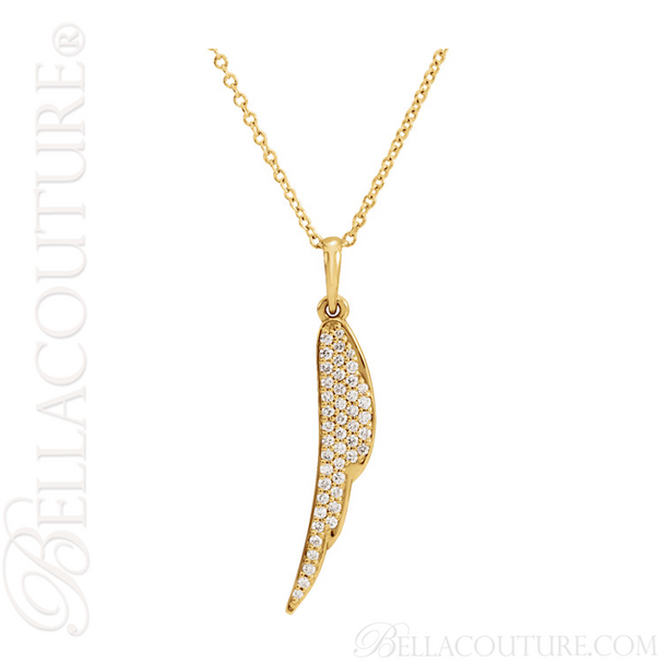(NEW) BELLA COUTURE HAVEN Gorgeous Pave Diamond 14K Yellow Gold Danity Angel Wing Pendant Necklace (Adjustable 16"-18" Inches) (1/5CT T.W.)