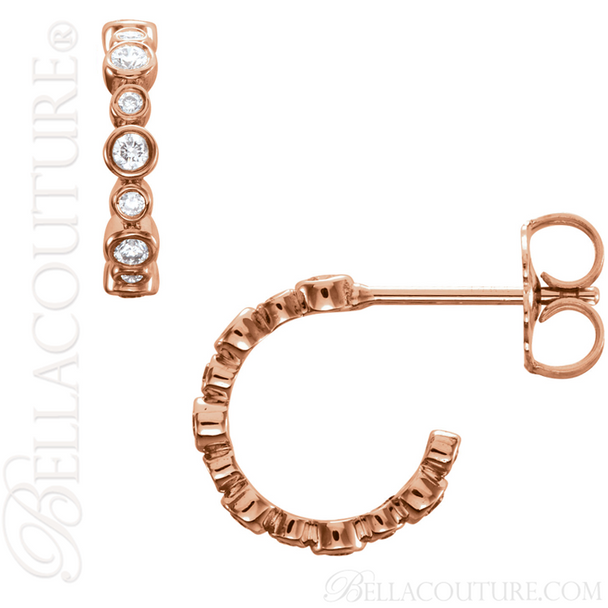 (NEW) BELLA COUTURE CORINA Diamond 14K Rose Gold Graduated Bezel Set Hoop Earrings (1/4 CT. TW.)