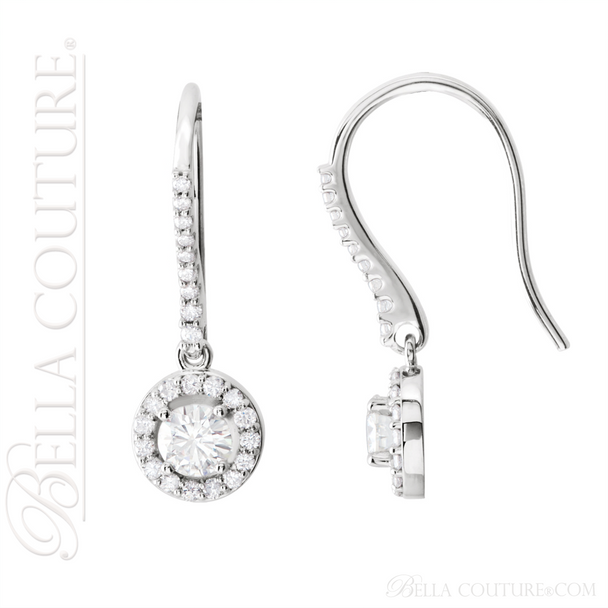 (NEW) BELLA COUTURE LAMOURE Pave Diamond 14K White Gold Dangle Drop Earrings (1 CT. TW.)