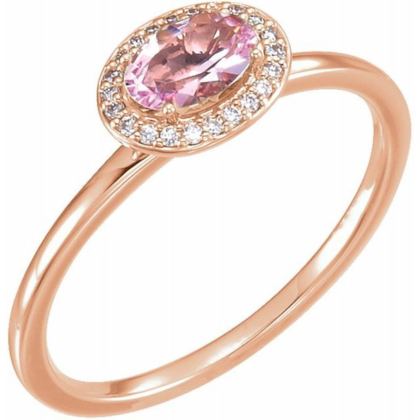 (NEW) BELLA COUTURE BALINA Fine Diamond Genuine Morganite 6 x 4 MM Oval Dainty Gemstone 14K Rose Gold Ring