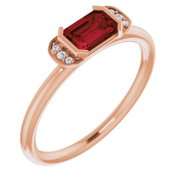 (NEW) BELLA COUTURE LeORA Fine Elegant Diamond Baguette Emerald Cut Garnet Gemstone 14K Rose Gold Ring
