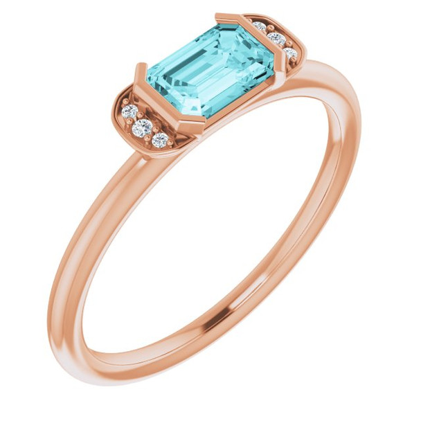 (NEW) BELLA COUTURE LeORA Fine Elegant Diamond Baguette Natural Zircon Gemstone 14K Rose Gold Ring