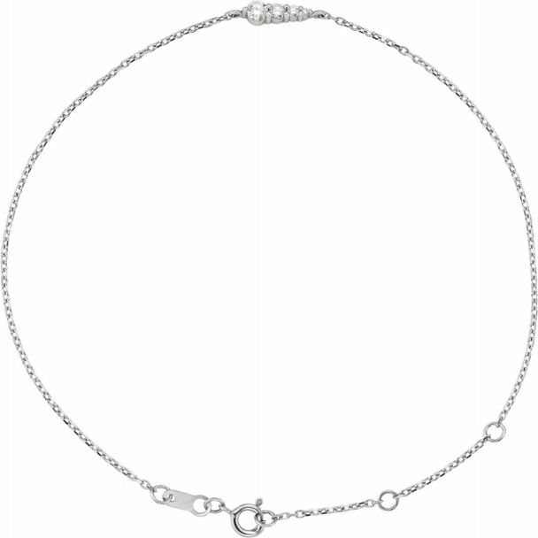 (NEW) BELLA COUTURE Jessie Graduated 1/10 CT Diamond Platinum™ Charm Bracelet (7.5", 7", 6.5" Adjustable Length)