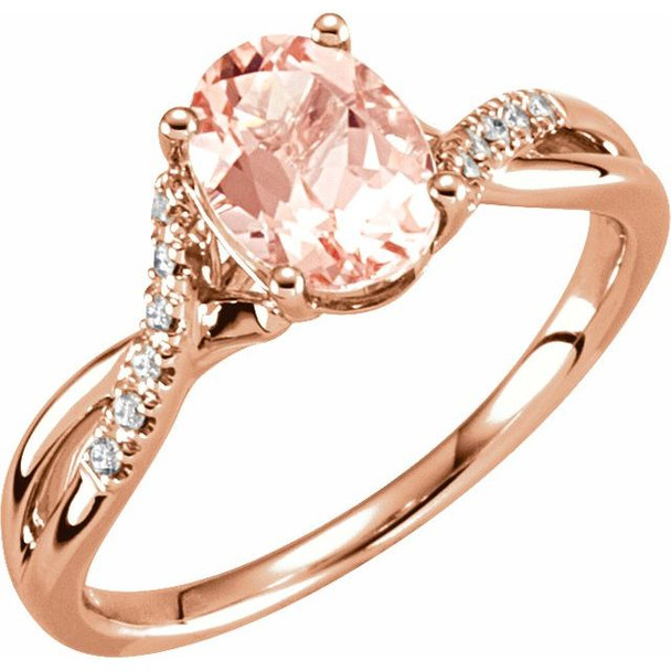 (NEW) BELLA COUTURE KALSIE Gorgeous Pink Morganite Pave' Diamond 14K Rose Gold Ring (.10 CT. TW.)