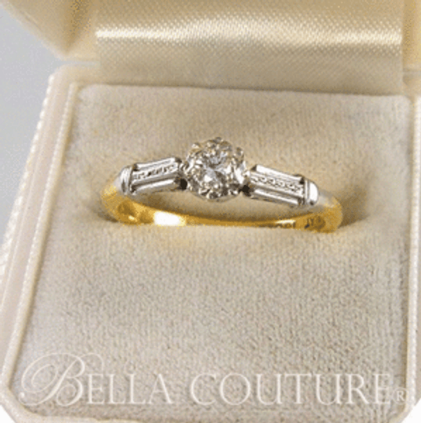 SOLD! - (VINTAGE) Art Deco Platinum 18K Yellow Gold VVS Diamond Solitaire Engagement Anniversary Estate Vintage Heirloom Wedding Ring Bridal Jewelry