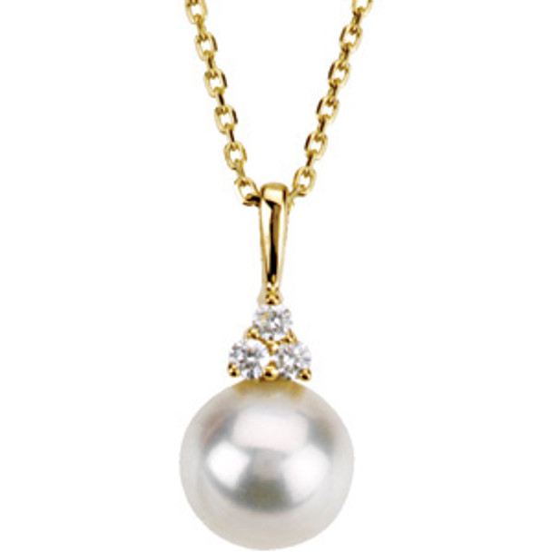 NEW BELLA COUTURE LIZ Diamond & Freshwater Cultured  Pearl Necklace in 14K Yellow Gold 18"