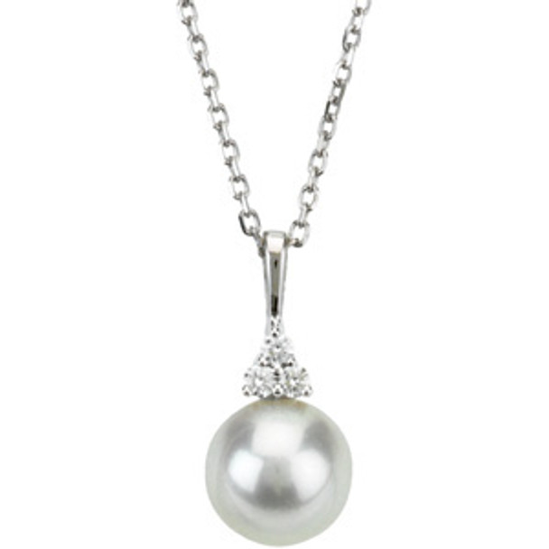 NEW BELLA COUTURE LIZ Diamond & Cultured Freshwater Cultured Pearl 14K White Gold Necklace 18"