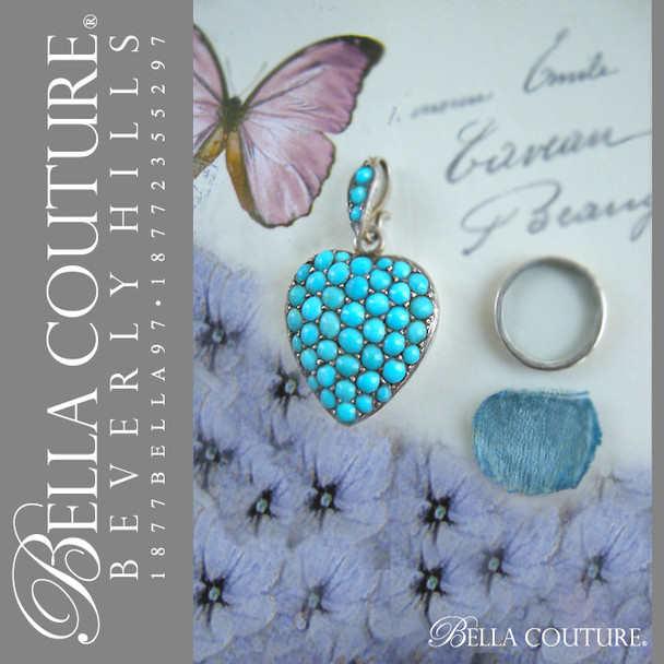 SOLD! - (ANTIQUE) Gorgeous Rare Georgian Victorian Puffy Heart Sterling Silver 18K 18CT Yellow Gold Pave Cabochon Turquoise Charm Pendant Locket c.1700 - 1840