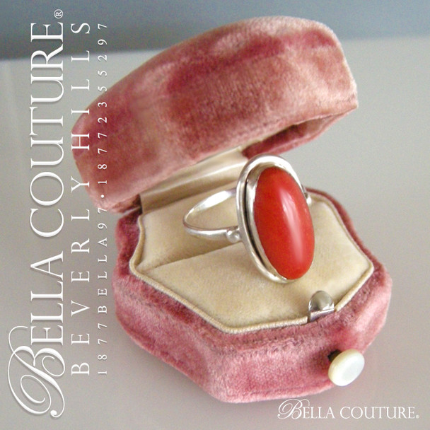 SOLD! - (ANTIQUE) Rare Victorian c.1800s Oval Natural Coral Sterling Silver Ring Fine Jewelry