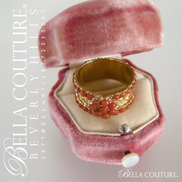SOLD! - (ANTIQUE) Rare Gorgeous Georgian Victorian Pave' Coral Flower Floral Etched 14K 14CT (15CT) Gold Cluster Ring Band