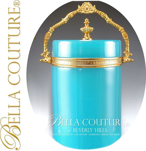 SOLD! - (ANTIQUE) Rarest Pristine Huge Palais Royal 1850 French Opaline Glass Gilt Ormolu Biscuit Jar Box.... Finest! 