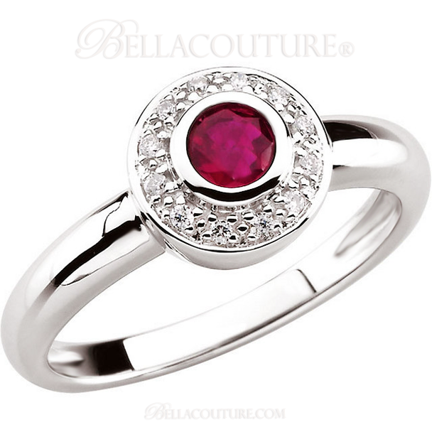 (NEW) BELLA COUTURE BESSA Fine Diamond & Ruby 14K White Gold Ring