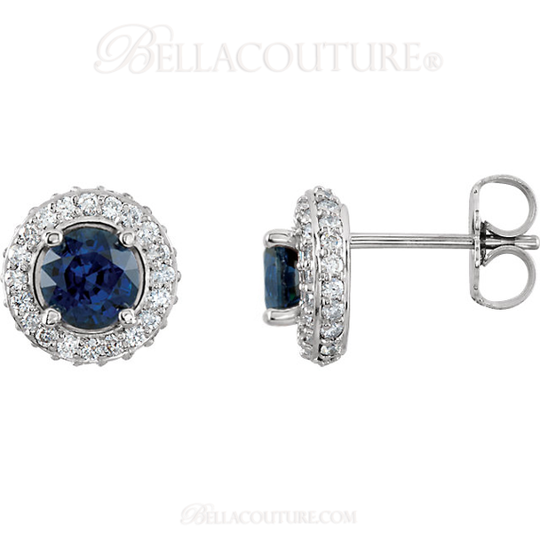 (NEW) Bella Couture Fine Sapphire & 3/8 CT Diamond 14k White Gold Earrings